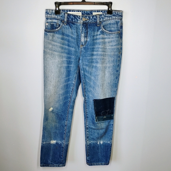 Anthropologie Pilcro Tonal High Rise Straight Crop Jeans Womens 26 Patch Boho - Picture 15 of 16
